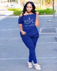 Plus Size Hot Drilling Two Piece Pants Set NYF-8101