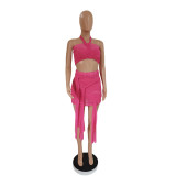 Sexy Tube Top Tie Up See-Through Mesh Mini Skirt Suit GDYF-6997