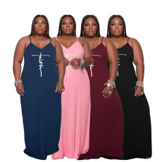 Plus Size Loose Print Sexy Sling Long Dress GDYF-69481