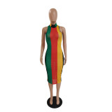 Sheer Sexy Mesh Striped Print Sleeveless Midi Dress GDYF-6994