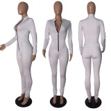 Solid Long Sleeve Zipper Jumpsuit GCNF-0016