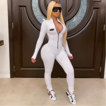 BODY Letter Print Long Sleeve Zipper Jumpsuit GCNF-00161