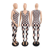 Plaid Print Fashion Sexy Slim Fit Sleeveless Jumpsuit GDYF-6961