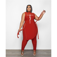 Plus Size Tie Up Printed Vest And Pants Two Piece Sets GDYF-69351