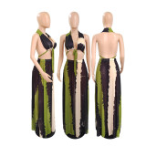 Plus Size Mesh Sexy Print Backless Top And Skirt Two Piece Sets GDYF-6960