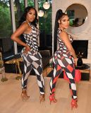Plaid Print Fashion Sexy Slim Fit Sleeveless Jumpsuit GDYF-6961