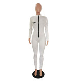 BODY Letter Print Long Sleeve Zipper Jumpsuit GCNF-00161