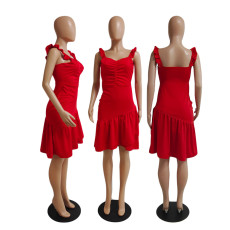 Solid Color Sexy Irregular Ruffle Slim Fit Dress GDYF-6949