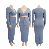 Plus Size Solid Color Cropped Top And Skirt Two Piece Set GDYF-6947