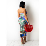Sexy Print Smocked Lace-up Tube Top Skirt Suits GDYF-6670