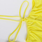 Yellow V Neck Crop Top And Pants 2 Piece Sets NY-2336