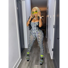 Fashion Mesh Print Bodysuit And Pants Two Piece Set GDYF-6653
