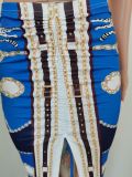 Sexy Print Smocked Lace-up Tube Top Skirt Suits GDYF-6670
