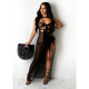 Sexy Mesh Solid Color Tie Up Nightclub Dress GDYF-6661