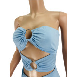 Sexy Strapless Hollow Out Drawstring Maxi Dress JZHF-8101