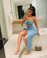 Sexy Strapless Hollow Out Drawstring Maxi Dress JZHF-8101