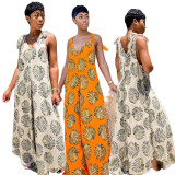 Printed Sleeveless Lace-Up Casual Wide-Leg Jumpsuit GDYF-6660