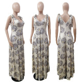 Printed Sleeveless Lace-Up Casual Wide-Leg Jumpsuit GDYF-6660