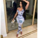 Dollar Print Vest And Pants Two Piece Set GDYF-6650