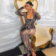 Plus Size Printed Long Sleeve Sashes Maxi Dress OSIF-2105