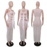 Sexy Mesh Solid Color Tie Up Nightclub Dress GDYF-6661