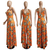 Printed Sleeveless Lace-Up Casual Wide-Leg Jumpsuit GDYF-6660