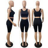Solid Color Vest Shorts Sports Yoga Two Piece Sets GDYF-6646