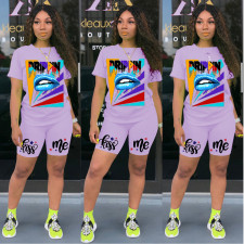 Plus Size Casual Print Short Sleeve Shorts Two Piece Sets GDYF-6603