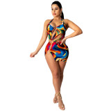Sexy Printed Halter Hollow Out Mini Club Dress GCNF-0001