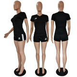 Plus Size Casual Print Short Sleeve Shorts Two Piece Sets GDYF-6605