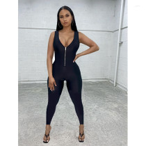Solid Color Sleeveless Zip Jumpsuit GDYF-6617
