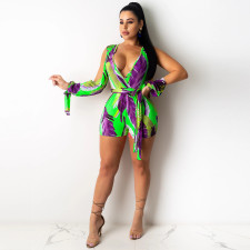 Sexy Printed V Neck Sashes Romper GCNF-0007