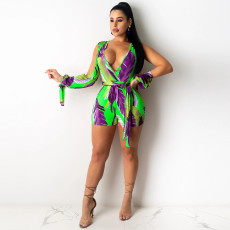 Sexy Printed V Neck Sashes Romper GCNF-0007