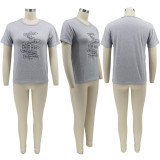 Plus Size Letter Print Short Sleeve O Neck T-Shirt HNIF-MM059