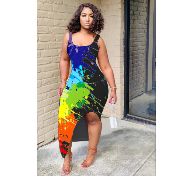 Plus Size Graffiti Print Sleeveless Dress GDYF-6614