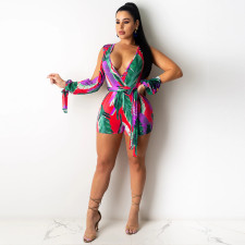 Sexy Printed V Neck Sashes Romper GCNF-0007