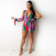 Sexy Printed V Neck Sashes Romper GCNF-0007