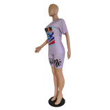 Plus Size Casual Print Short Sleeve Shorts Two Piece Sets GDYF-6603