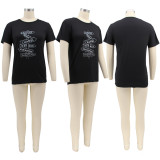 Plus Size Letter Print Short Sleeve O Neck T-Shirt HNIF-MM059