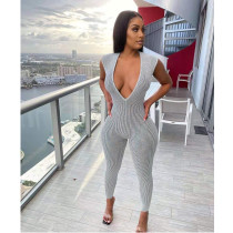 Fashion Deep V Neck Sleeveless Slim Fit Jumpsuit GDYF-6640