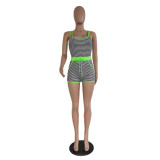 Plus Size Casual Fashion Striped Vest Shorts Two Piece Set GDYF-6606