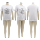 Plus Size Letter Print Short Sleeve O Neck T-Shirt HNIF-MM059