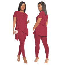 Solid Color Casual Short Sleeve Pants Two Piece Sets GDYF-6616