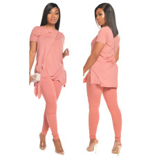 Solid Color Casual Short Sleeve Pants Two Piece Sets GDYF-6616