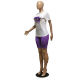 Plus Size Casual Eyes Print Short Sleeve Shorts 2 Piece Sets GDYF-6602