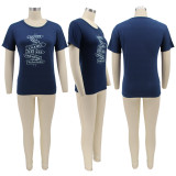 Plus Size Letter Print Short Sleeve O Neck T-Shirt HNIF-MM059