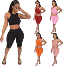 Solid Color Vest Shorts Sports Yoga Two Piece Sets GDYF-6646
