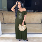 Plus Size Letter Print Short Sleeve Maxi Dress BMF-Z003B