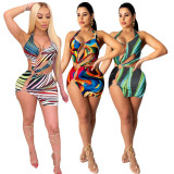 Sexy Printed Halter Hollow Out Mini Club Dress GCNF-0001