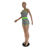 Plus Size Casual Fashion Striped Vest Shorts Two Piece Set GDYF-6606